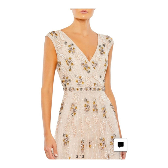 Mac Duggal Gown Size 14 Beige with Gold and Clear Sequins Gown - Picture 7 of 8